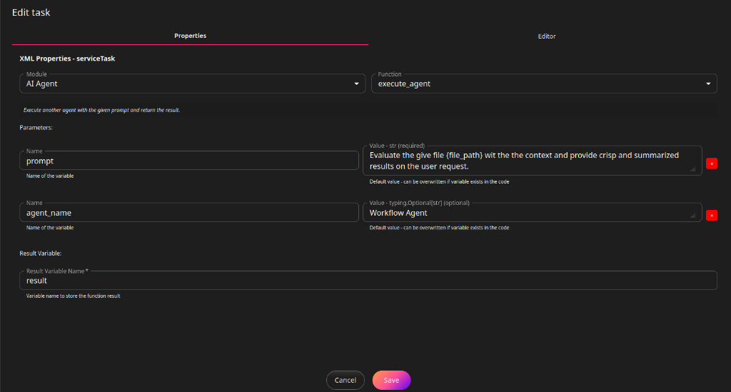 AI Agent Service Task Configuration
